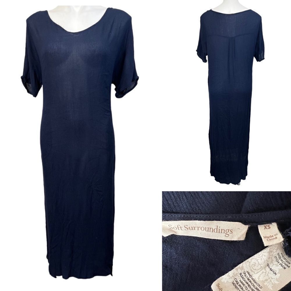 Soft Surroundings xs blue semi sheer gauze rayon maxi dress -11